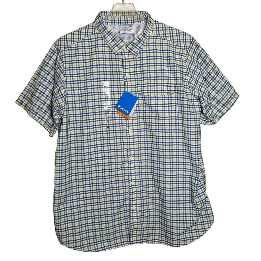 Columbia Mens XXL Hyperglide Plaid Button Down‎ Short Sleeve Shirt NWT